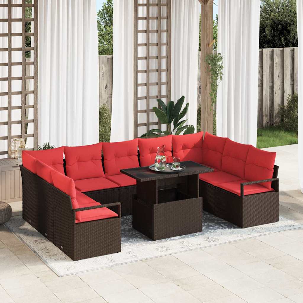 Tuin Sofa Set met opslag 10 pcs Bruin en Rood Poly riet is nu te koop bij PeponiXL, paradijselijk wonen!