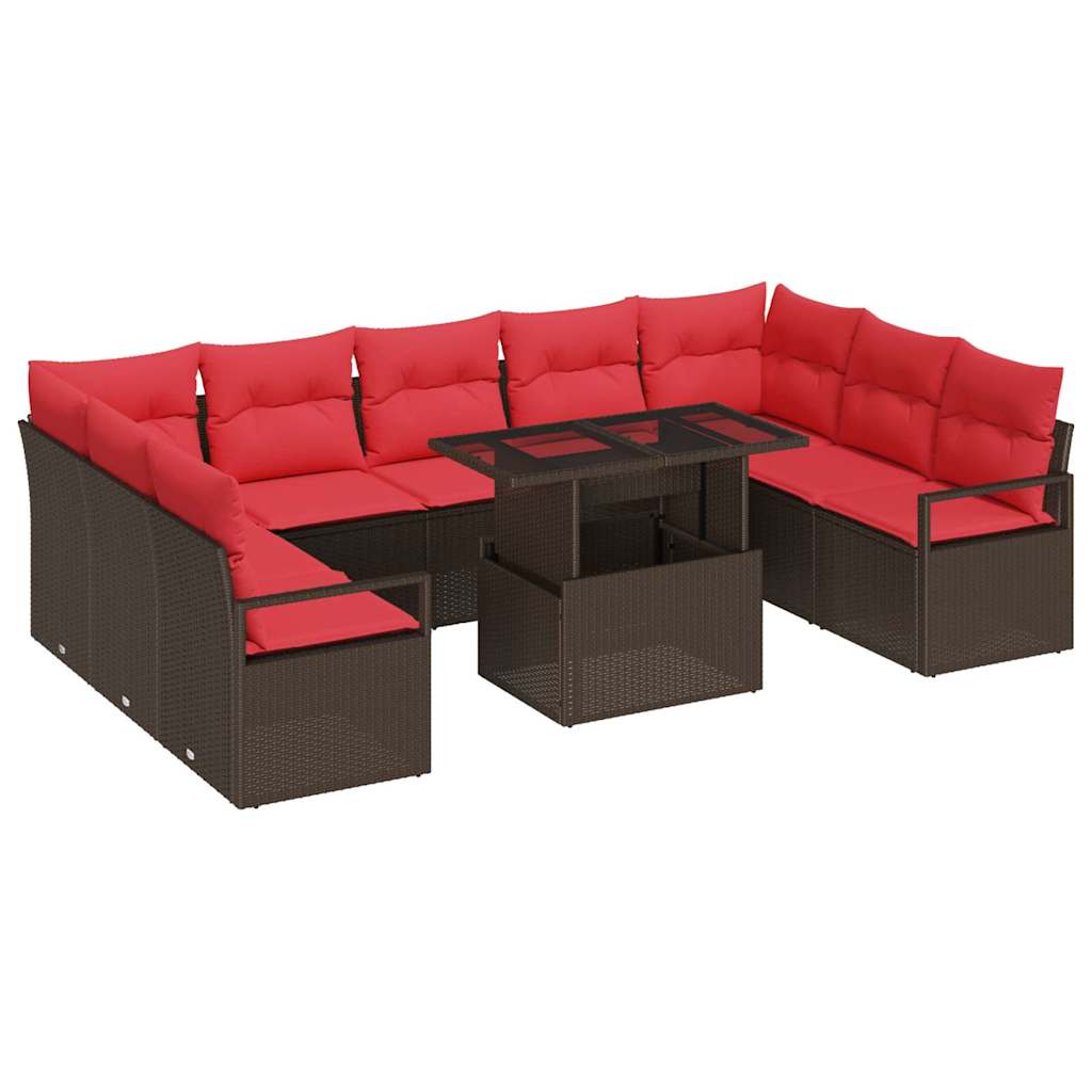 Tuin Sofa Set met opslag 10 pcs Bruin en Rood Poly riet is nu te koop bij PeponiXL, paradijselijk wonen!
