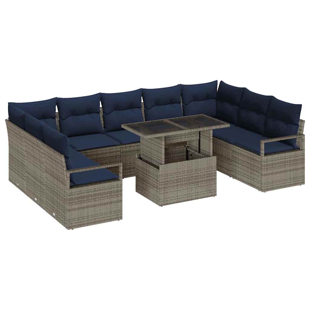 Tuin Sofa Set met opslag 10 pcs Grijs en Marineblauw Poly riet is nu te koop bij PeponiXL, paradijselijk wonen!