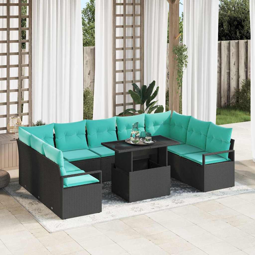 Tuin Sofa Set met opslag 10 pcs Zwart en Blauw Poly riet is nu te koop bij PeponiXL, paradijselijk wonen!
