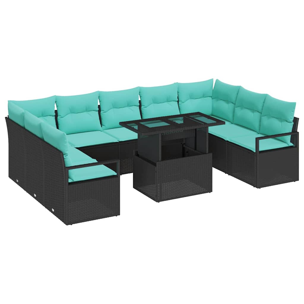 Tuin Sofa Set met opslag 10 pcs Zwart en Blauw Poly riet is nu te koop bij PeponiXL, paradijselijk wonen!
