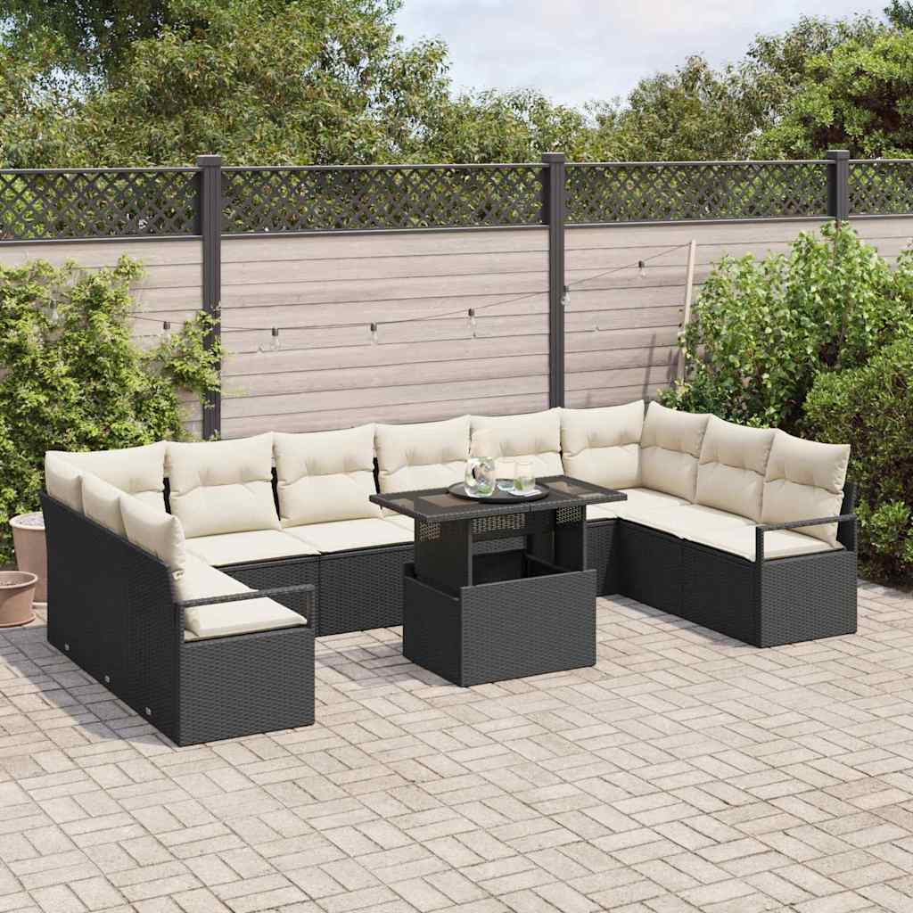 Tuin Sofa Set met kussen 11 pcs Zwart en crème poly rattan is nu te koop bij PeponiXL, paradijselijk wonen!