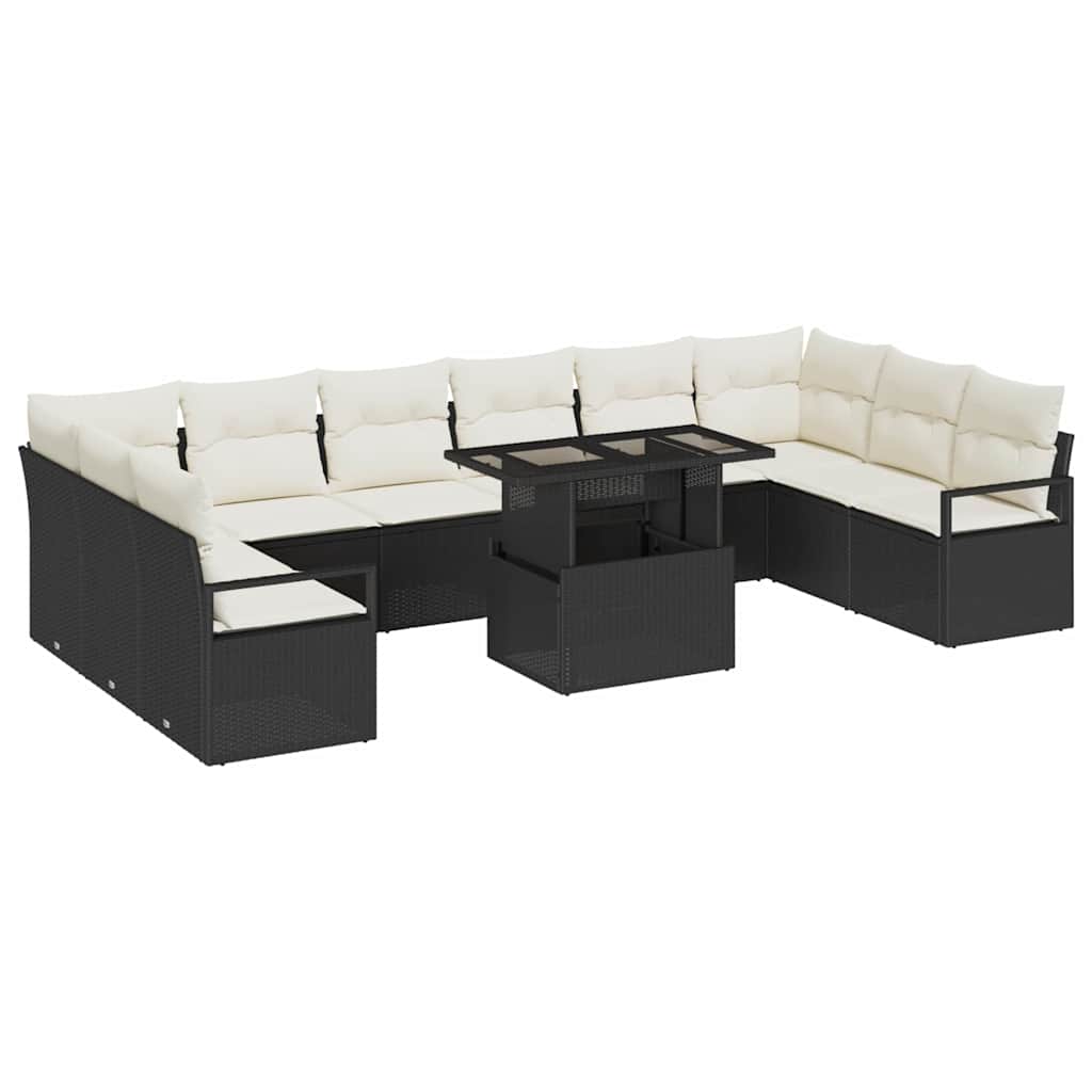Tuin Sofa Set met kussen 11 pcs Zwart en crème poly rattan is nu te koop bij PeponiXL, paradijselijk wonen!