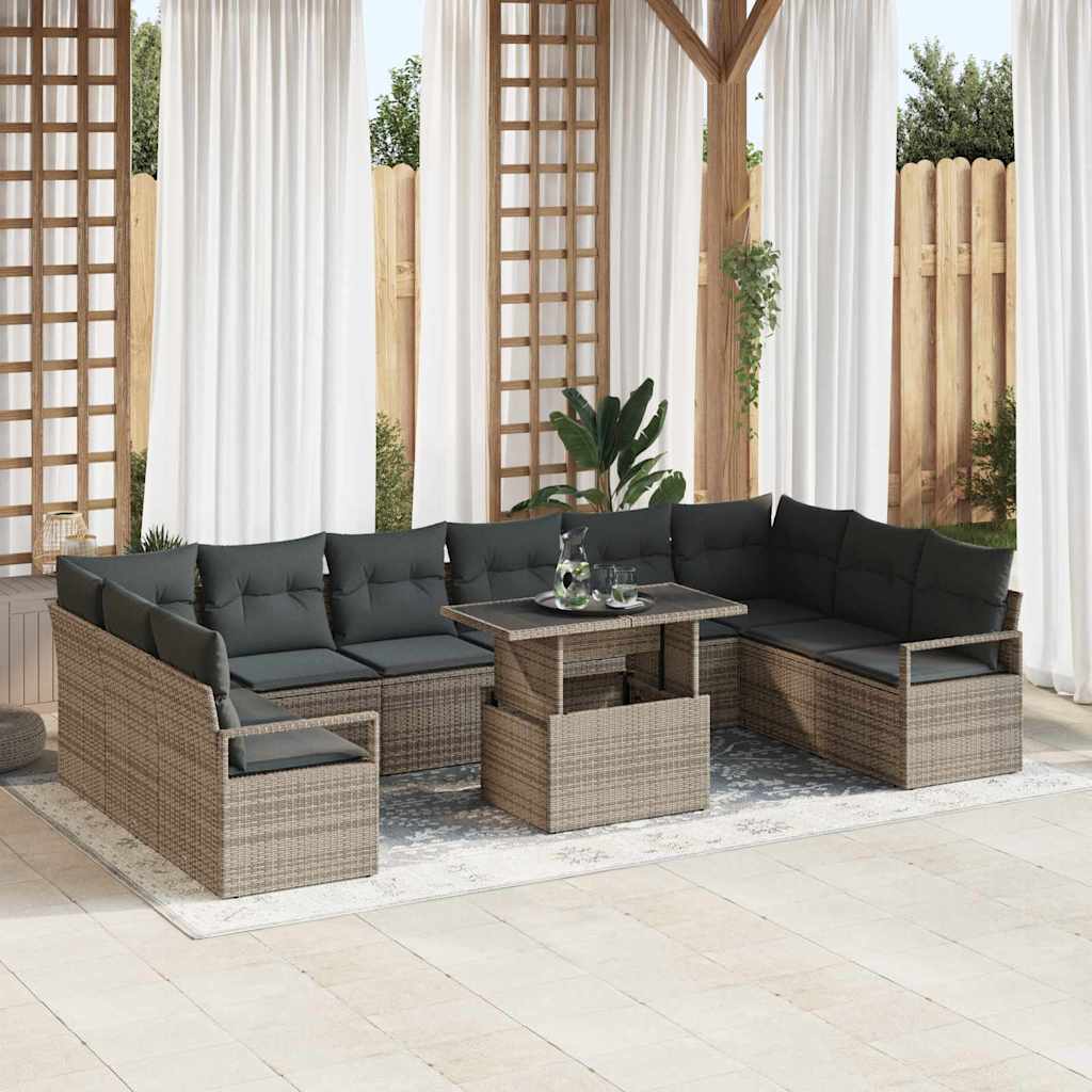Tuin Sofa Set met kussen 11 pcs Grijs poly rattan is nu te koop bij PeponiXL, paradijselijk wonen!