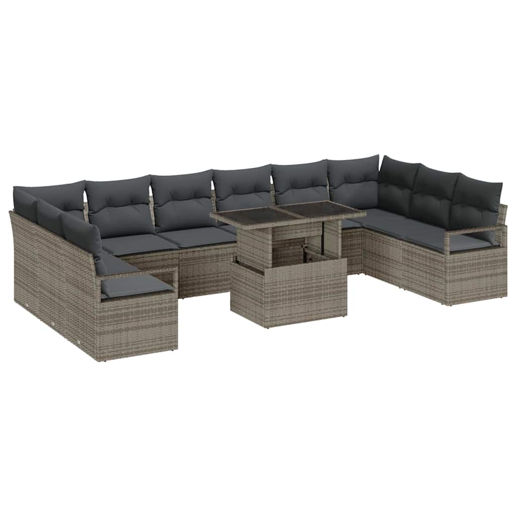 Tuin Sofa Set met kussen 11 pcs Grijs poly rattan is nu te koop bij PeponiXL, paradijselijk wonen!