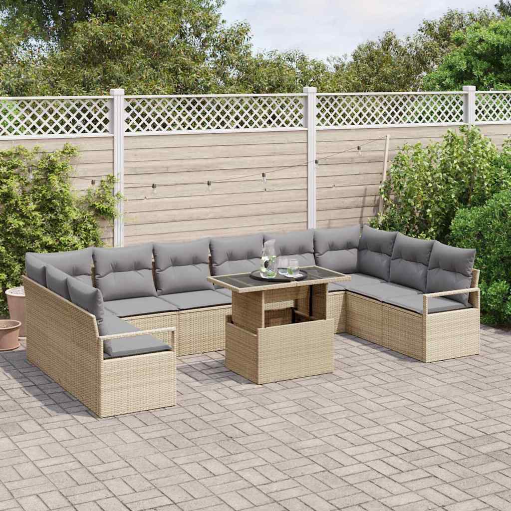 Tuin Sofa Set 11 pcs Beige en Licht Grijs poly rattan is nu te koop bij PeponiXL, paradijselijk wonen!