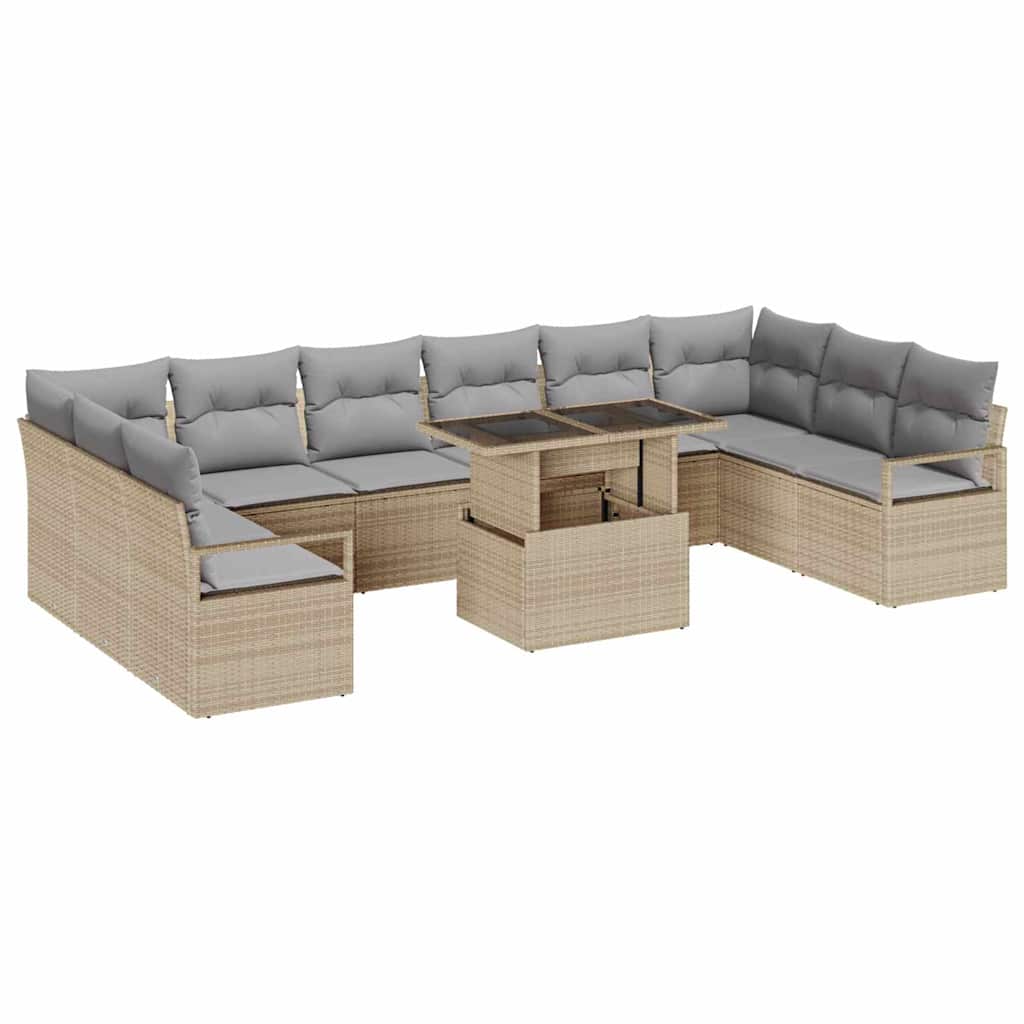 Tuin Sofa Set 11 pcs Beige en Licht Grijs poly rattan is nu te koop bij PeponiXL, paradijselijk wonen!