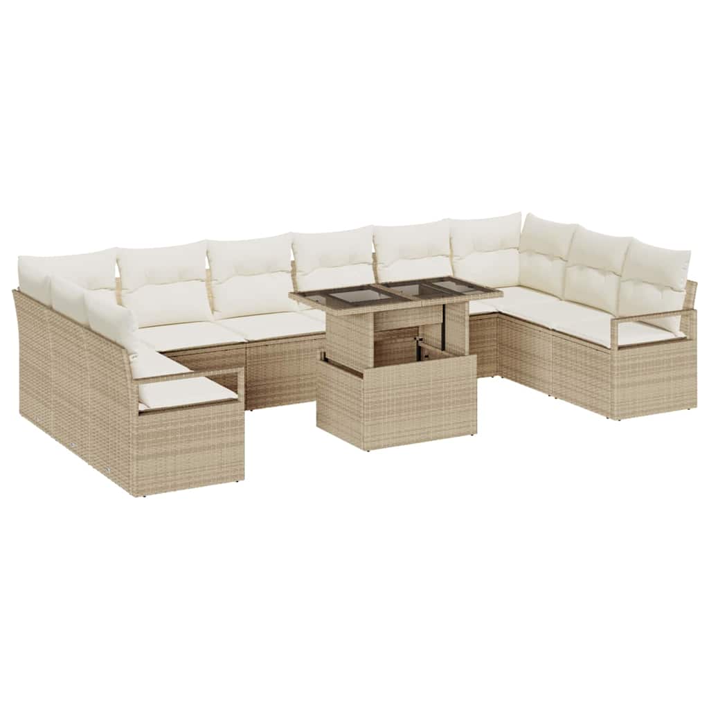 Tuin Sofa Set 11 pcs beige en crèmekleurig poly rattan is nu te koop bij PeponiXL, paradijselijk wonen!
