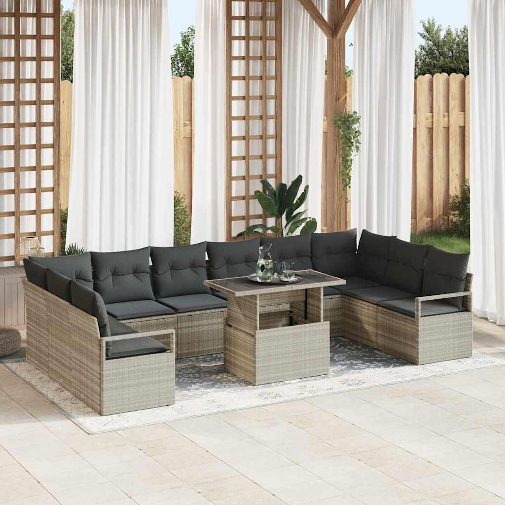 Tuin Sofa Set met kussen 11 pcs Lichtgrijs poly rattan is nu te koop bij PeponiXL, paradijselijk wonen!