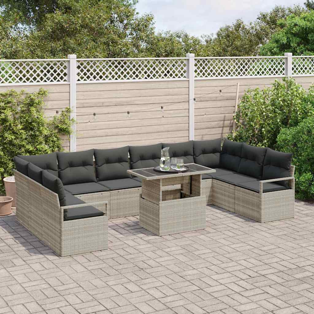 Tuin Sofa Set met kussen 11 pcs Lichtgrijs poly rattan is nu te koop bij PeponiXL, paradijselijk wonen!
