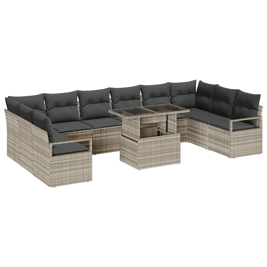 Tuin Sofa Set met kussen 11 pcs Lichtgrijs poly rattan is nu te koop bij PeponiXL, paradijselijk wonen!