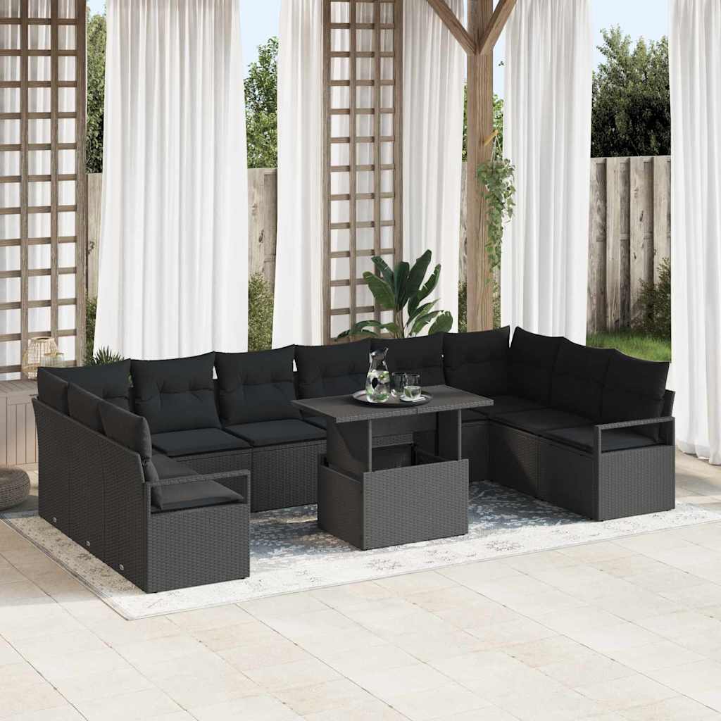 Tuin Sofa Set met kussen 11 pcs Zwart poly rattan is nu te koop bij PeponiXL, paradijselijk wonen!