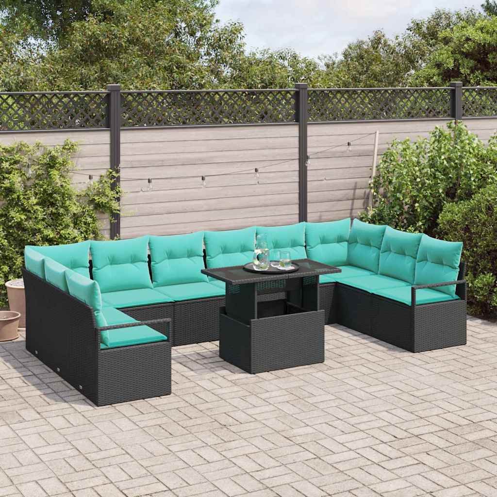 Tuin Sofa Set met kussen 11 pcs Zwart en blauw poly rattan is nu te koop bij PeponiXL, paradijselijk wonen!