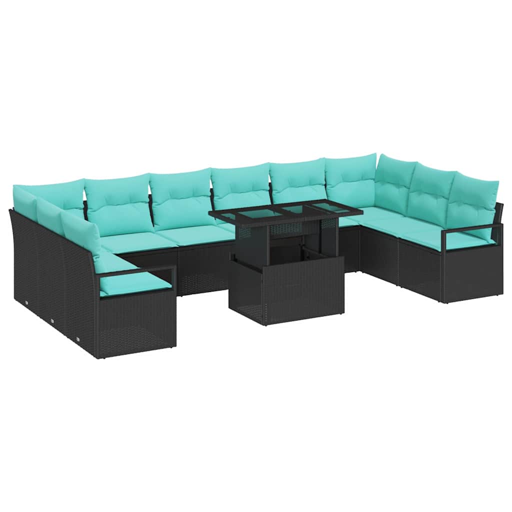 Tuin Sofa Set met kussen 11 pcs Zwart en blauw poly rattan is nu te koop bij PeponiXL, paradijselijk wonen!