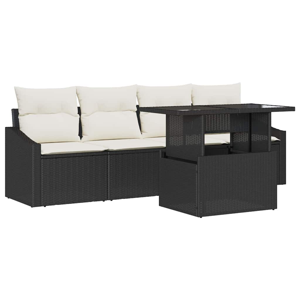 Tuin Sofa Set met kussen 5 pcs Zwart en crème poly rattan is nu te koop bij PeponiXL, paradijselijk wonen!