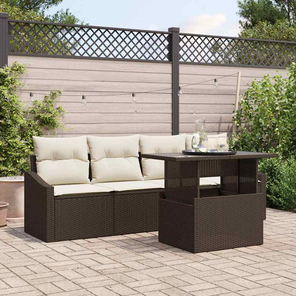 Tuin Sofa Set met kussen 5 pcs Bruin en Crème poly rattan is nu te koop bij PeponiXL, paradijselijk wonen!