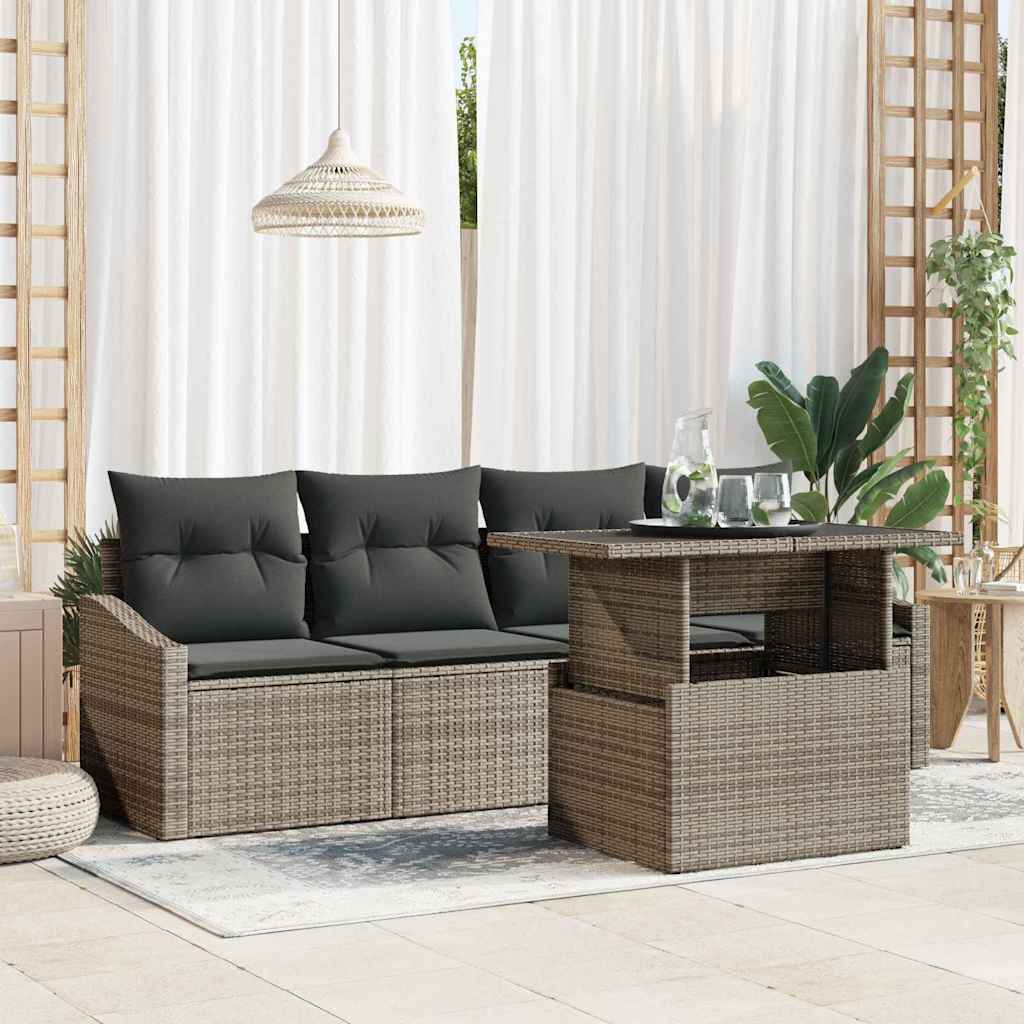 Tuin Sofa Set met kussen 5 pcs Grijs poly rattan is nu te koop bij PeponiXL, paradijselijk wonen!