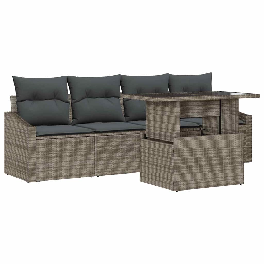 Tuin Sofa Set met kussen 5 pcs Grijs poly rattan is nu te koop bij PeponiXL, paradijselijk wonen!