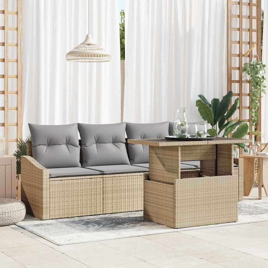 Tuin Sofa Set met kussen 5 pcs beige en lichtgrijs poly rattan is nu te koop bij PeponiXL, paradijselijk wonen!