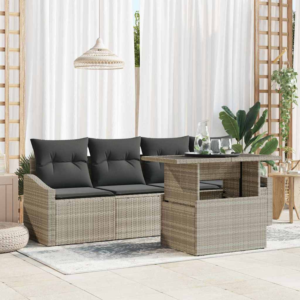 Tuin Sofa Set met kussen 5 pcs Lichtgrijs poly rattan is nu te koop bij PeponiXL, paradijselijk wonen!