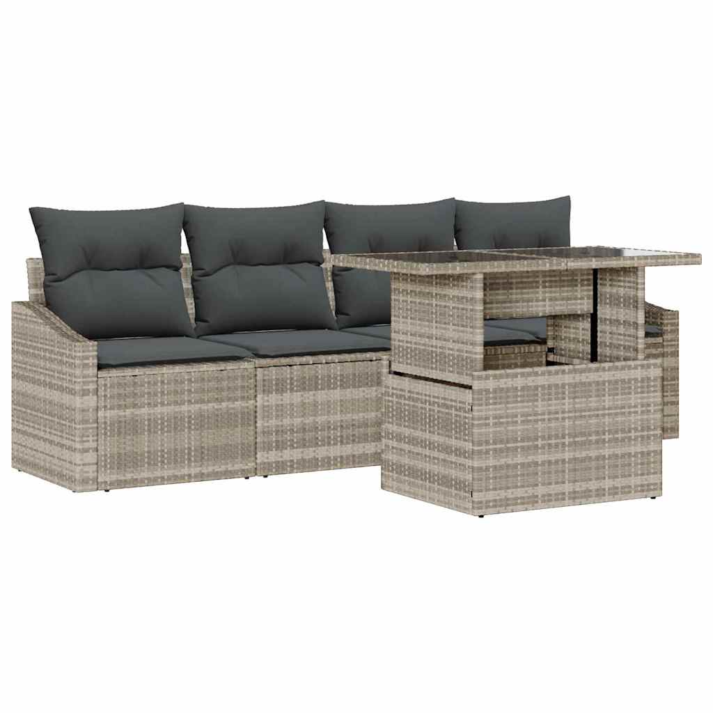 Tuin Sofa Set met kussen 5 pcs Lichtgrijs poly rattan is nu te koop bij PeponiXL, paradijselijk wonen!