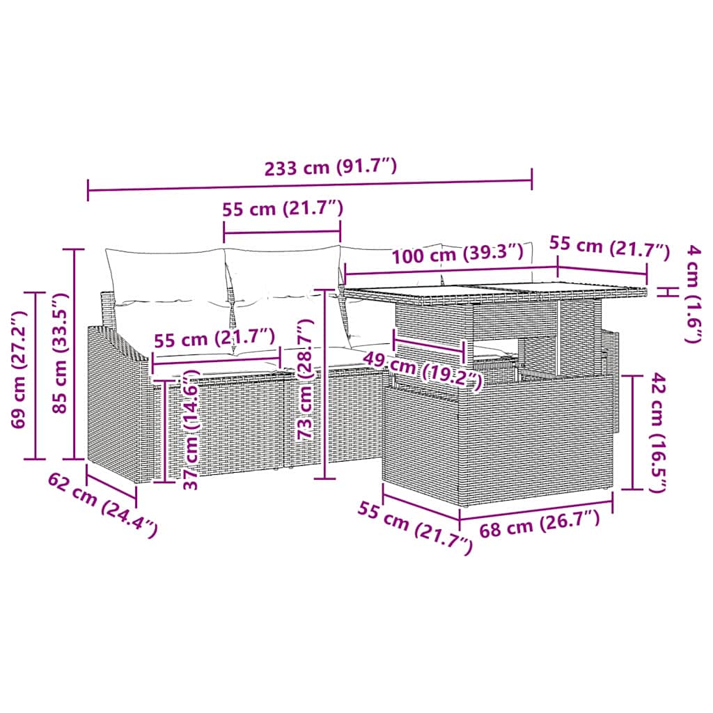 Tuin Sofa Set met kussen 5 pcs Lichtgrijs poly rattan is nu te koop bij PeponiXL, paradijselijk wonen!