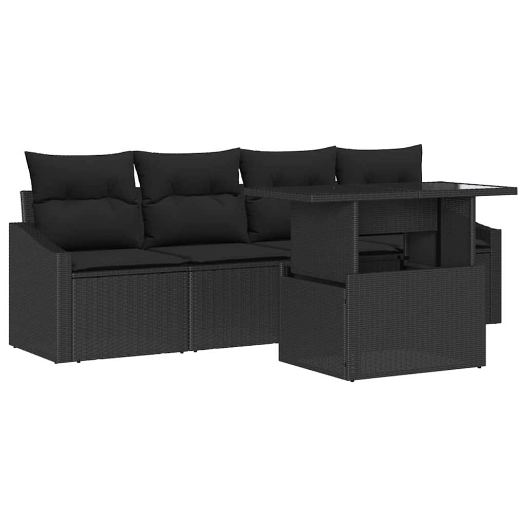 Tuin Sofa Set met kussen 5 pcs Zwart poly rattan is nu te koop bij PeponiXL, paradijselijk wonen!
