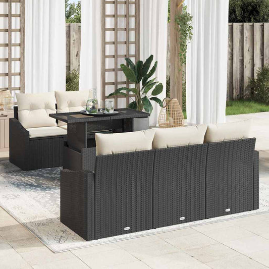 Tuin Sofa Set met kussen 6 pcs Zwart en crème poly rattan is nu te koop bij PeponiXL, paradijselijk wonen!