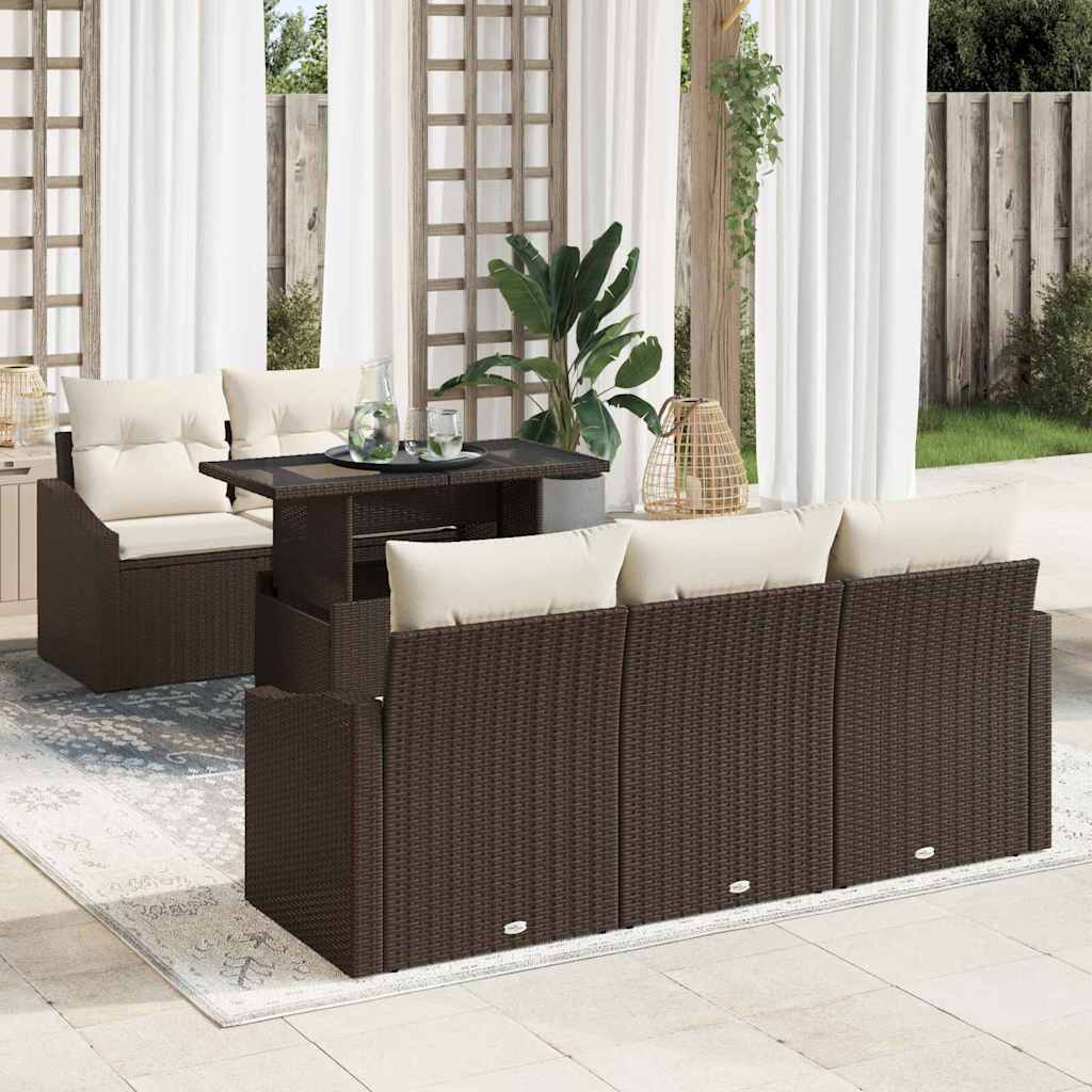 Tuin Sofa Set met kussen 6 pcs Bruin en crème poly rattan is nu te koop bij PeponiXL, paradijselijk wonen!