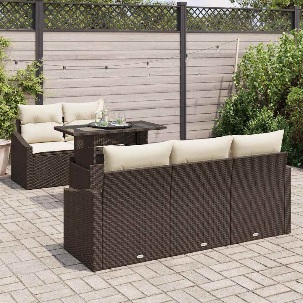 Tuin Sofa Set met kussen 6 pcs Bruin en crème poly rattan is nu te koop bij PeponiXL, paradijselijk wonen!