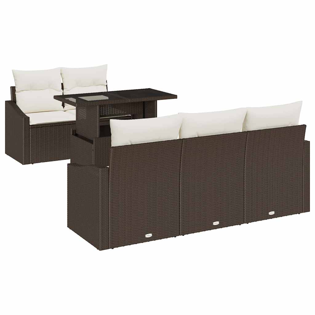 Tuin Sofa Set met kussen 6 pcs Bruin en crème poly rattan is nu te koop bij PeponiXL, paradijselijk wonen!