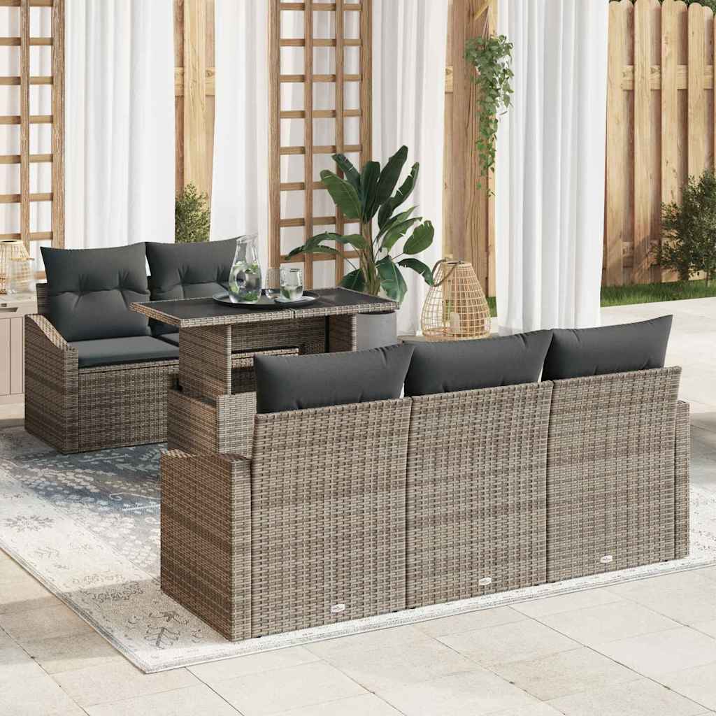 Tuin Sofa Set met kussen 6 pcs Grijs poly rattan is nu te koop bij PeponiXL, paradijselijk wonen!