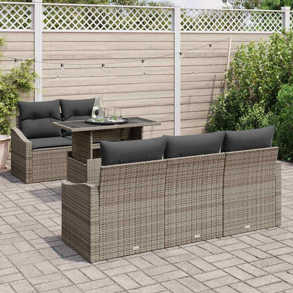 Tuin Sofa Set met kussen 6 pcs Grijs poly rattan is nu te koop bij PeponiXL, paradijselijk wonen!