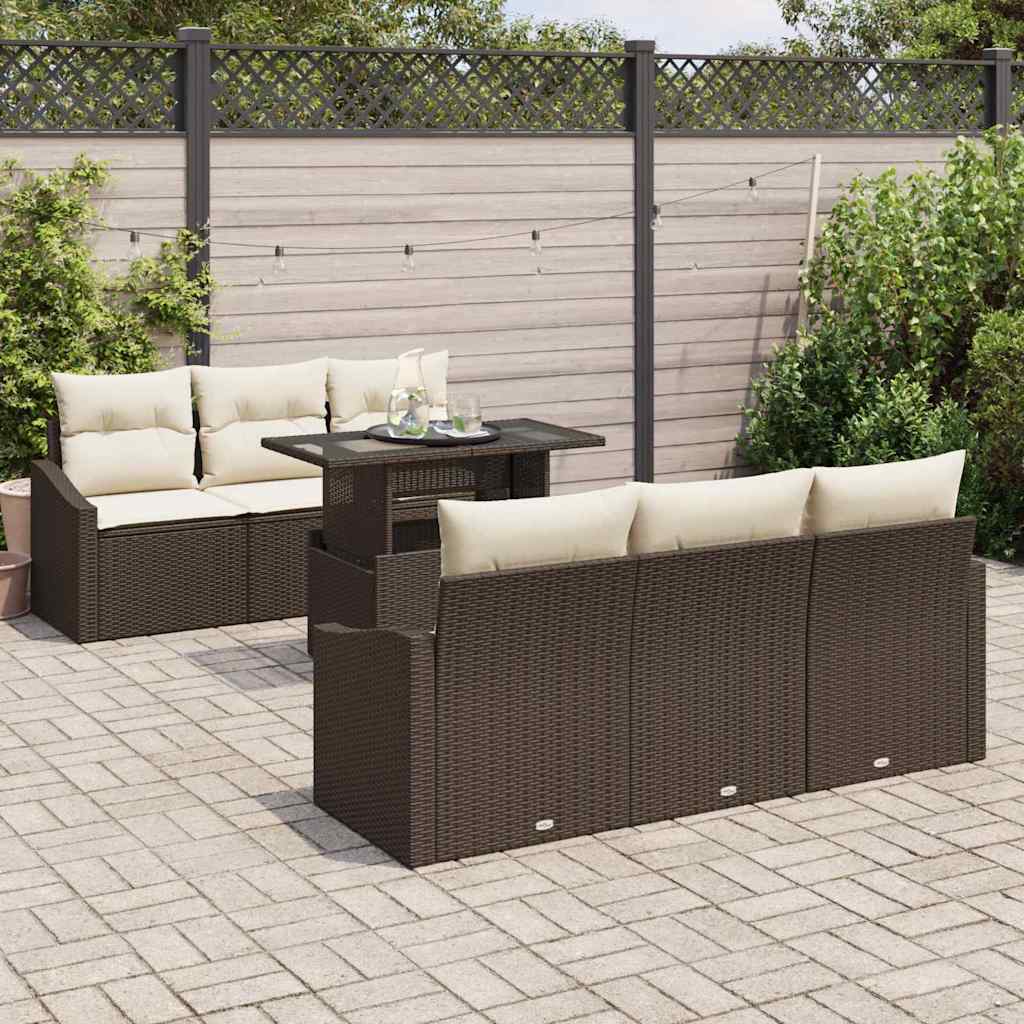 Tuin Sofa Set met kussen 7 pcs Bruin en Crème poly rattan is nu te koop bij PeponiXL, paradijselijk wonen!