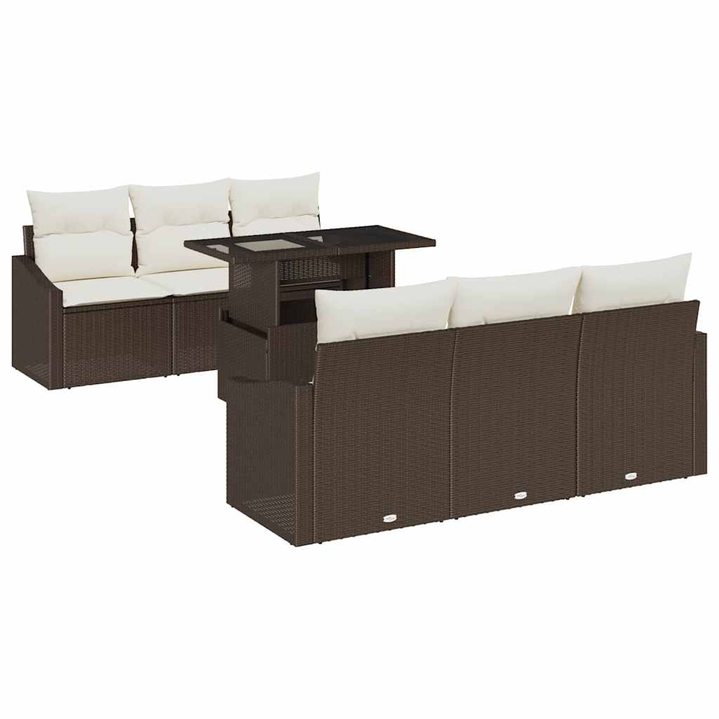 Tuin Sofa Set met kussen 7 pcs Bruin en Crème poly rattan is nu te koop bij PeponiXL, paradijselijk wonen!