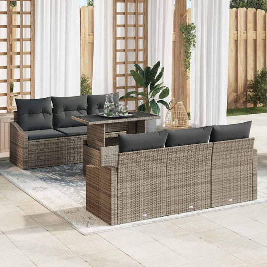 Tuin Sofa Set met opslag met kussen 7 pcs Grijs poly rattan is nu te koop bij PeponiXL, paradijselijk wonen!