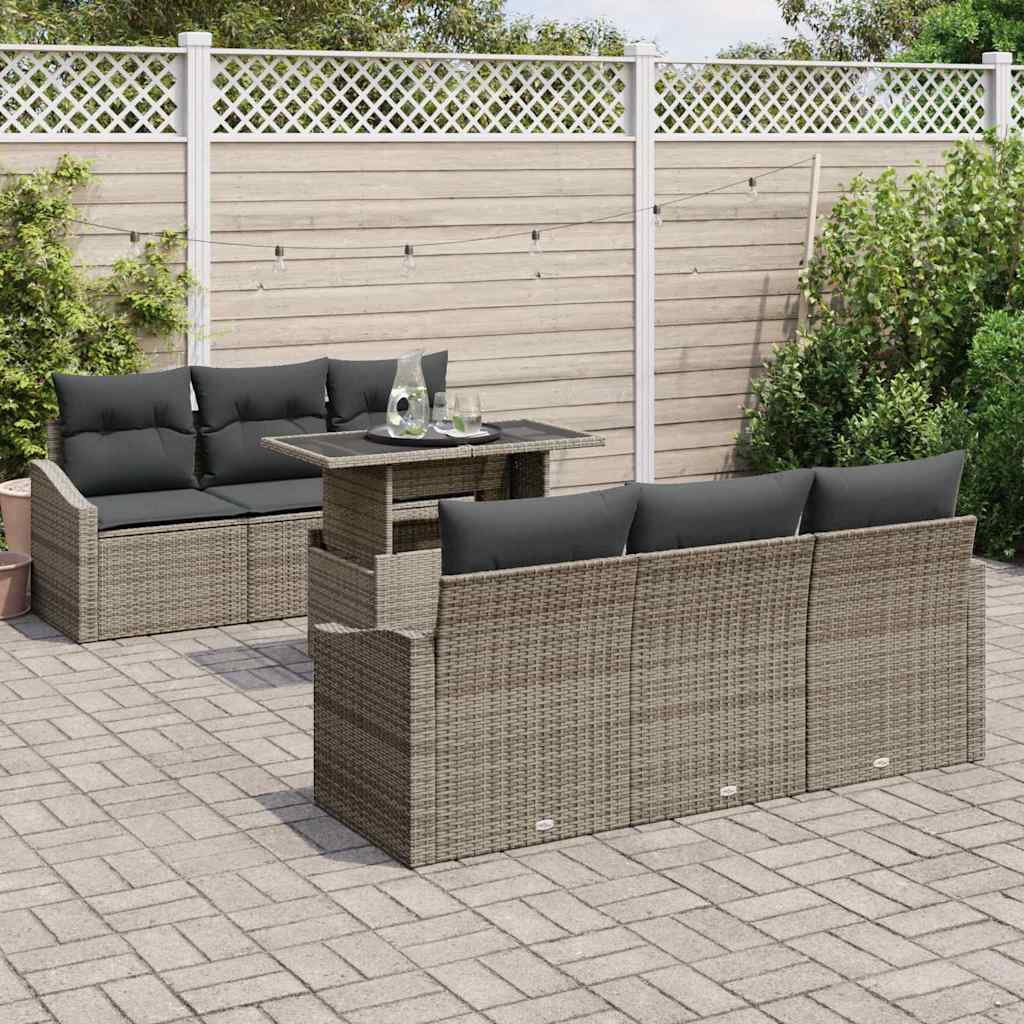Tuin Sofa Set met opslag met kussen 7 pcs Grijs poly rattan is nu te koop bij PeponiXL, paradijselijk wonen!