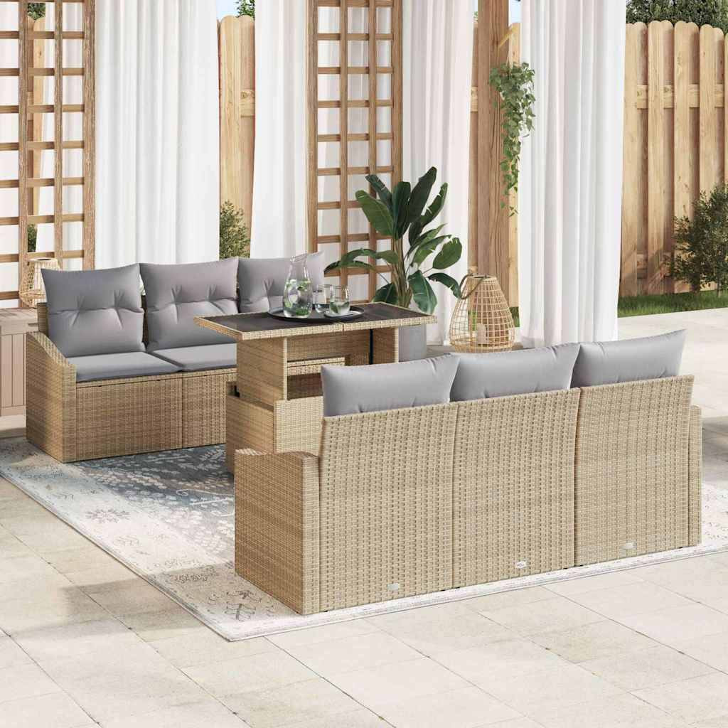 Tuin Sofa Set met opslag 7 pcs Beige en Licht Grijs poly rattan is nu te koop bij PeponiXL, paradijselijk wonen!