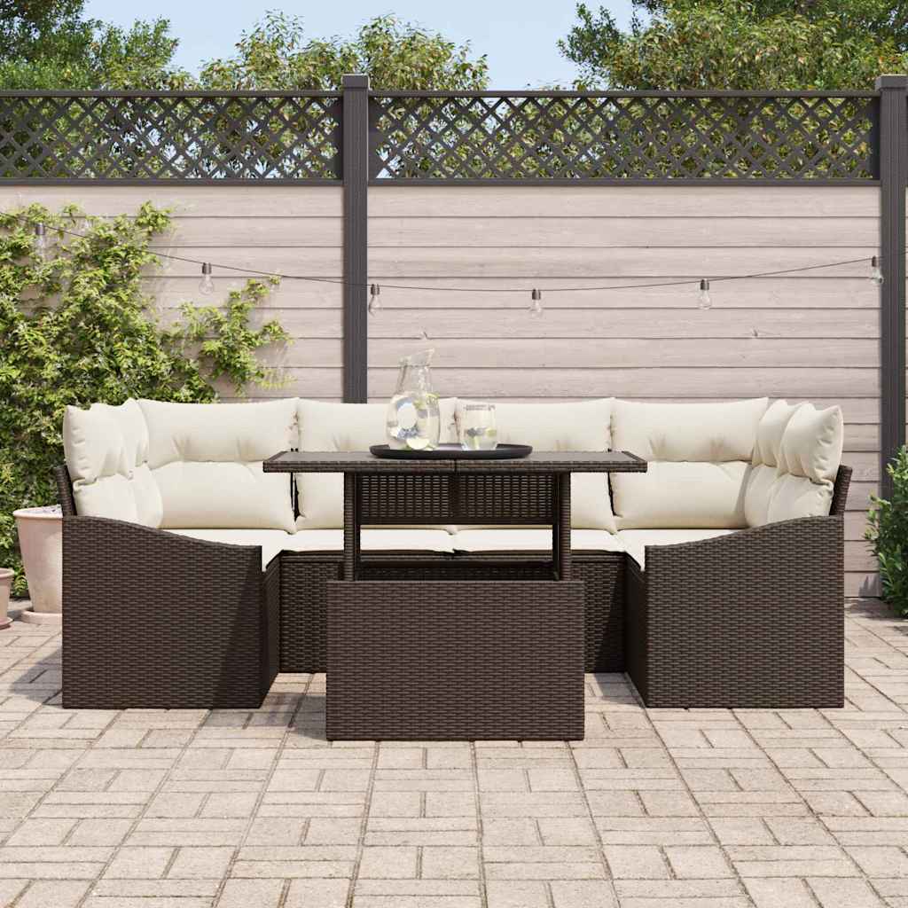 Tuin Sofa Set met kussen 7 pcs Bruin en Crème poly rattan is nu te koop bij PeponiXL, paradijselijk wonen!