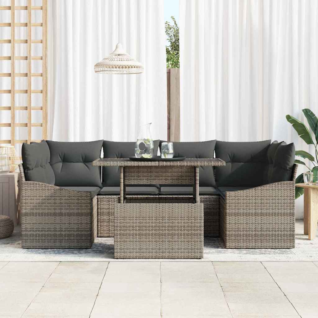 Tuin Sofa Set met opslag met kussen 7 pcs Grijs poly rattan is nu te koop bij PeponiXL, paradijselijk wonen!