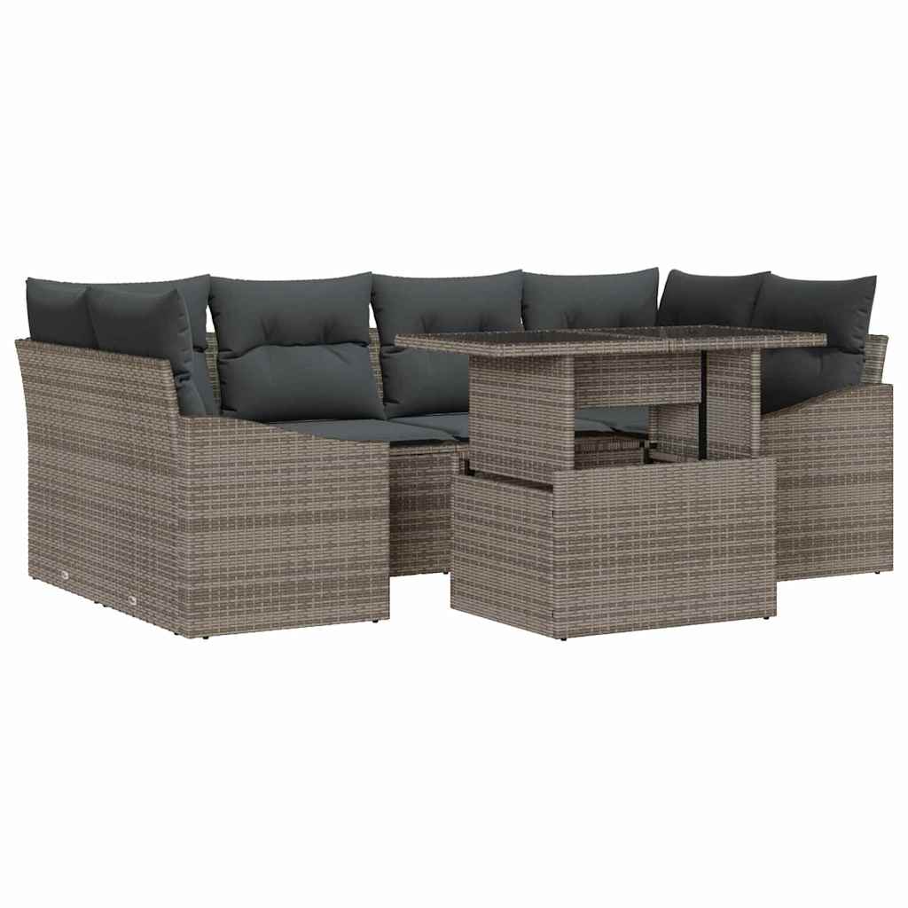 Tuin Sofa Set met opslag met kussen 7 pcs Grijs poly rattan is nu te koop bij PeponiXL, paradijselijk wonen!