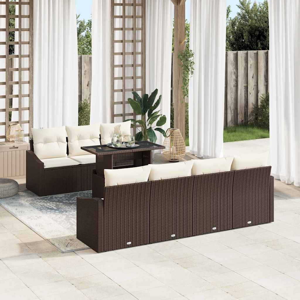 Tuin Sofa Set met kussen 8 pcs Bruin en Crème poly rattan is nu te koop bij PeponiXL, paradijselijk wonen!