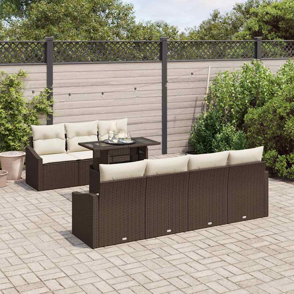 Tuin Sofa Set met kussen 8 pcs Bruin en Crème poly rattan is nu te koop bij PeponiXL, paradijselijk wonen!