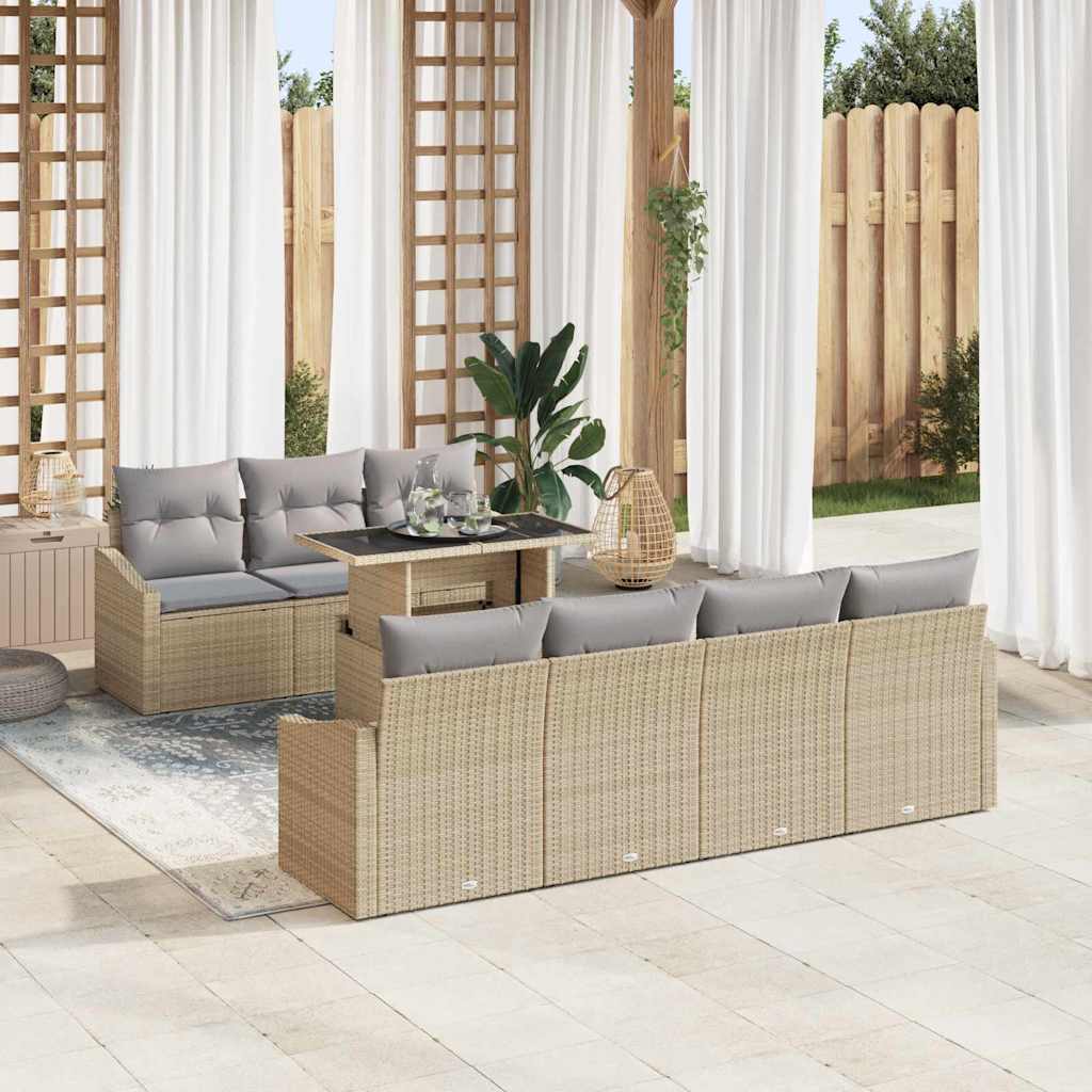 Tuin Sofa Set met kussen 8 pcs Beige en Licht Grijs poly rattan is nu te koop bij PeponiXL, paradijselijk wonen!