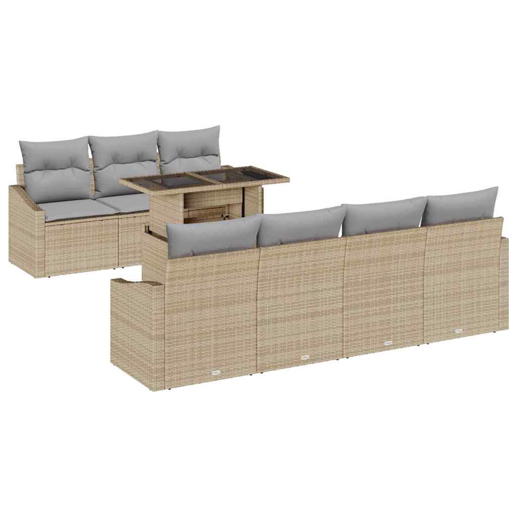 Tuin Sofa Set met kussen 8 pcs Beige en Licht Grijs poly rattan is nu te koop bij PeponiXL, paradijselijk wonen!