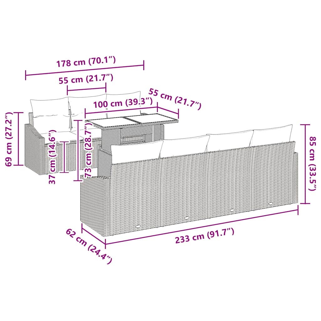 Tuin Sofa Set met kussen 8 pcs Beige en Licht Grijs poly rattan is nu te koop bij PeponiXL, paradijselijk wonen!