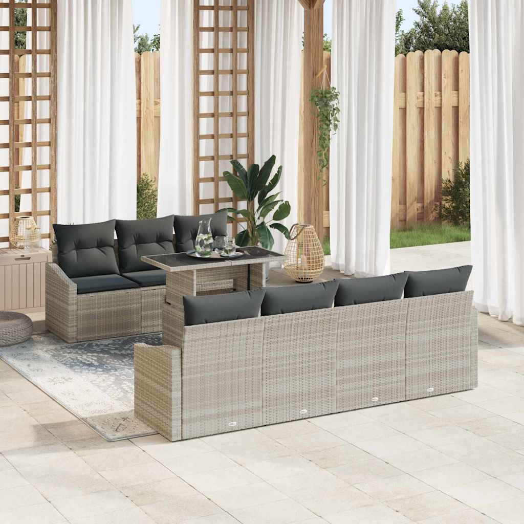 Tuin Sofa Set met kussen 8 pcs Lichtgrijs poly rattan is nu te koop bij PeponiXL, paradijselijk wonen!
