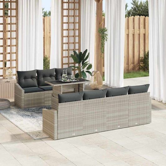 Tuin Sofa Set met kussen 8 pcs Lichtgrijs poly rattan is nu te koop bij PeponiXL, paradijselijk wonen!