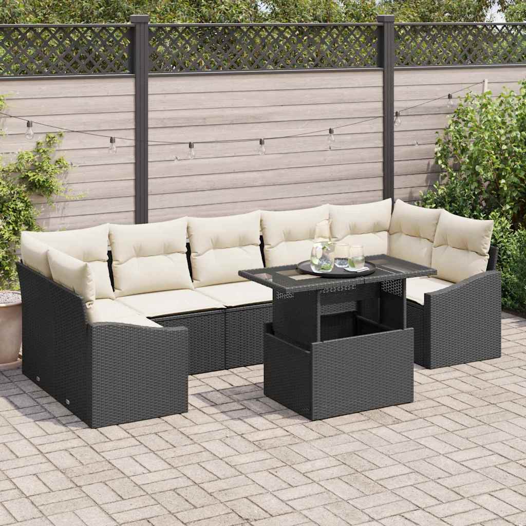 Tuin Sofa Set met kussen 8 pcs Zwart en Crème poly rattan is nu te koop bij PeponiXL, paradijselijk wonen!