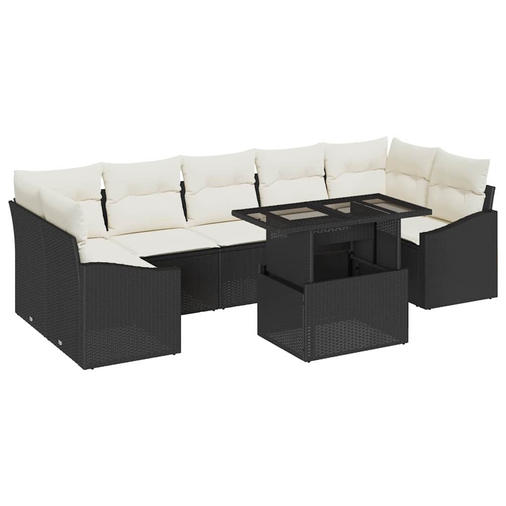 Tuin Sofa Set met kussen 8 pcs Zwart en Crème poly rattan is nu te koop bij PeponiXL, paradijselijk wonen!